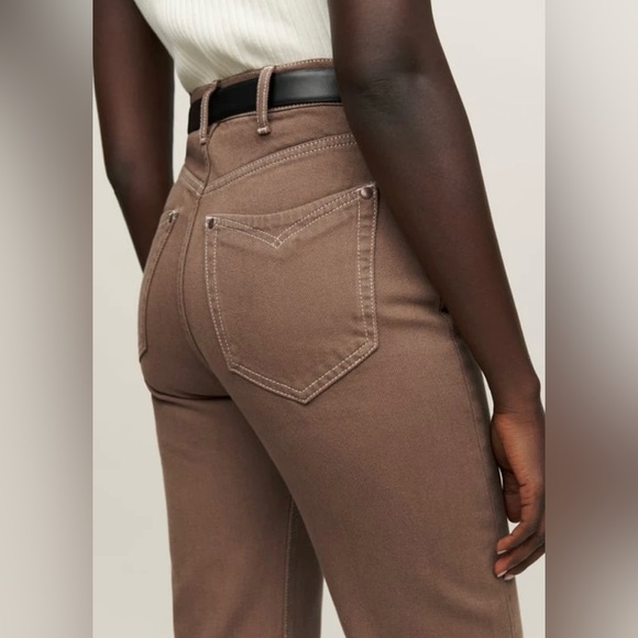 Reformation Cowboy Pointed Pocket High Rise Straight Jeans Brown - Picture 2 of 8